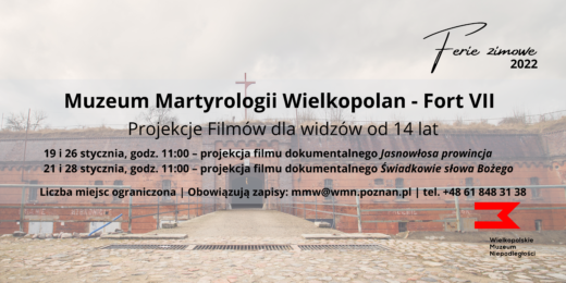 Zdjęcie przedstawia budynek Wielkopolskiego Muzeum Martyrologii Wielkopolan. Poniżej wypisalismy daty oraz tytuły filmów, które będą wyświetlane.